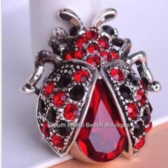 Vtg Ladybug Pin Brooch Silver Plated Red Black Crystal Crystals Insect Lady Bug - Picture 4 of 5